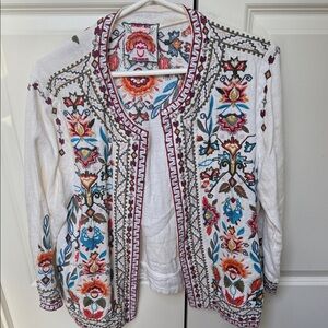 Johnny Was Multicolor Embroidered Cardigan